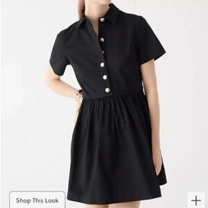 J Crew Margaret Chino Shirt Dress Size 12 Black A Line Rhinestone Button Classic